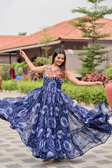Navratri Special Ravishing Blue Georgette Gamthi Work Gown