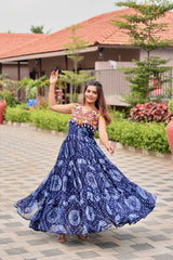 Navratri Special Ravishing Blue Georgette Gamthi Work Gown