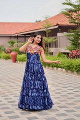 Navratri Special Ravishing Blue Georgette Gamthi Work Gown