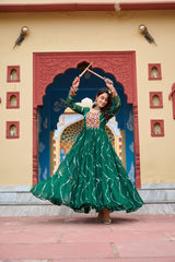Gorgeous Green Georgette Kutchi Patchework Gown