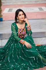Gorgeous Green Georgette Kutchi Patchework Gown