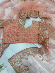 Trendy Pink Net with Embroidery Work Saree