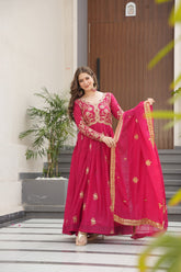 Lovely Pink Georgette Embroidery Work Gown
