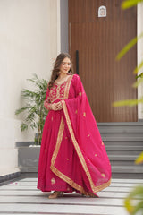 Lovely Pink Georgette Embroidery Work Gown