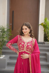 Lovely Pink Georgette Embroidery Work Gown