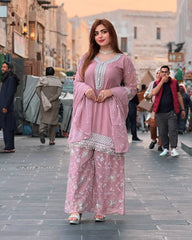 Lovely Pink Georgette Embroidery Plazzo Suit