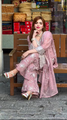 Lovely Pink Georgette Embroidery Plazzo Suit