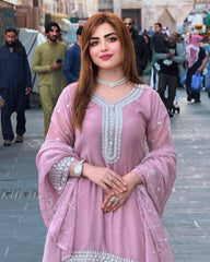 Lovely Pink Georgette Embroidery Plazzo Suit