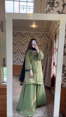Trendy Green Fendy Silk Embroidery Work Sharara Suit