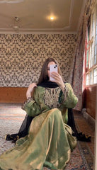 Trendy Green Fendy Silk Embroidery Work Sharara Suit