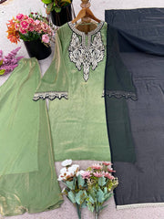 Trendy Green Fendy Silk Embroidery Work Sharara Suit