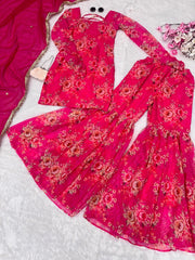 Ravishing Pink Georgette Digital Print Sharara Suit