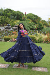 Ravishing Navy Blue Reyon Embroidered Gown