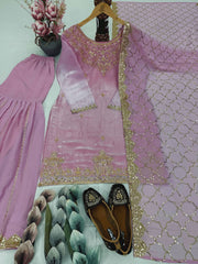 Pretty Pink Organza Sequence Work Sharara Suit