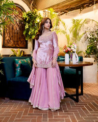 Pretty Pink Organza Sequence Work Sharara Suit