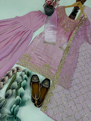 Pretty Pink Organza Sequence Work Sharara Suit