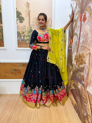 Lovely Black Rayon Embroidery Work Lehenga Choli
