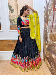 Lovely Black Rayon Embroidery Work Lehenga Choli