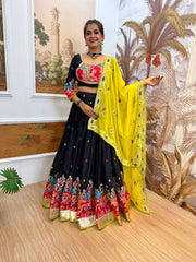 Lovely Black Rayon Embroidery Work Lehenga Choli