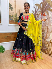 Lovely Black Rayon Embroidery Work Lehenga Choli