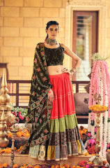 Trendy Red Cotton Print Work Lehenga Choli