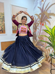 Alluring Navy Blue Rayon Lampi Work Lehenga Choli