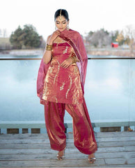 Designer Pink Fendy Silk Sequence Work Farshi Suit