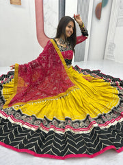 Navratri Collection Trendy Yellow Cotton Embroidery Work Lehenga Choli