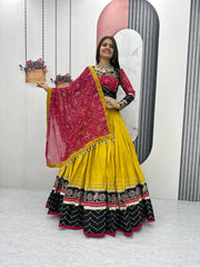 Navratri Collection Trendy Yellow Cotton Embroidery Work Lehenga Choli