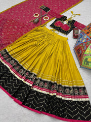 Navratri Collection Trendy Yellow Cotton Embroidery Work Lehenga Choli