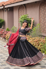Navratri Wear Glorious Black Cotton Mirror Work Lehenga Choli