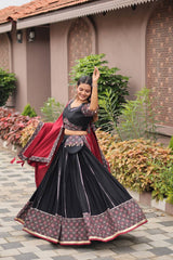 Navratri Wear Glorious Black Cotton Mirror Work Lehenga Choli