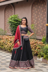 Navratri Wear Glorious Black Cotton Mirror Work Lehenga Choli