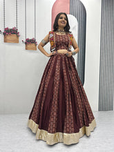 Alluring Brown Cotton Ajrakh Print Lehenga Choli For Navratri