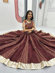 Alluring Brown Cotton Ajrakh Print Lehenga Choli For Navratri