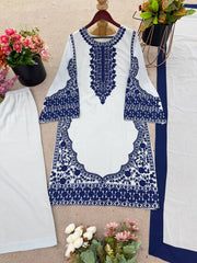 Ravishing White Georgette Embroidery Palazzo Suit