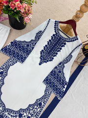 Ravishing White Georgette Embroidery Palazzo Suit