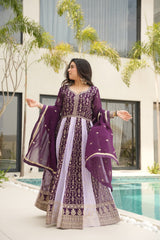 Attractive Purple Blooming Zari Work Gown