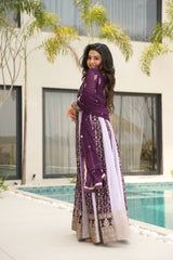 Attractive Purple Blooming Zari Work Gown