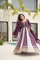 Attractive Purple Blooming Zari Work Gown
