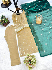 Ravishing Gold Choo Silk Embroidery Work Kurti