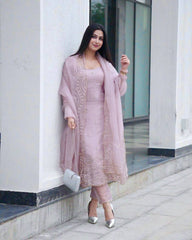 Awesome Pink Silk Embroidery Work Kurti