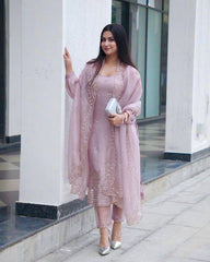 Awesome Pink Silk Embroidery Work Kurti