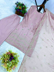 Awesome Pink Silk Embroidery Work Kurti