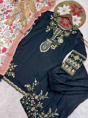 Pretty Black Cotton Embroidery Work Kurti