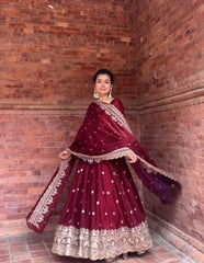 Glorious Maroon Fendy Silk Embroidery Anarkali Suit