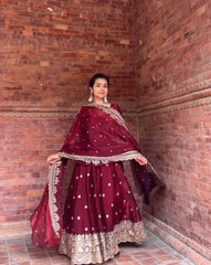Glorious Maroon Fendy Silk Embroidery Anarkali Suit
