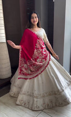 Ravishing White Vichitra Silk Embroidery Lehenga Choli