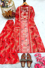 Trendy Red Georgette Digital Print Palazzo With Koti