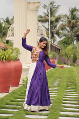 Dandiya Special Ravishing Purple Cotton Gamthi Work Lehenga Choli